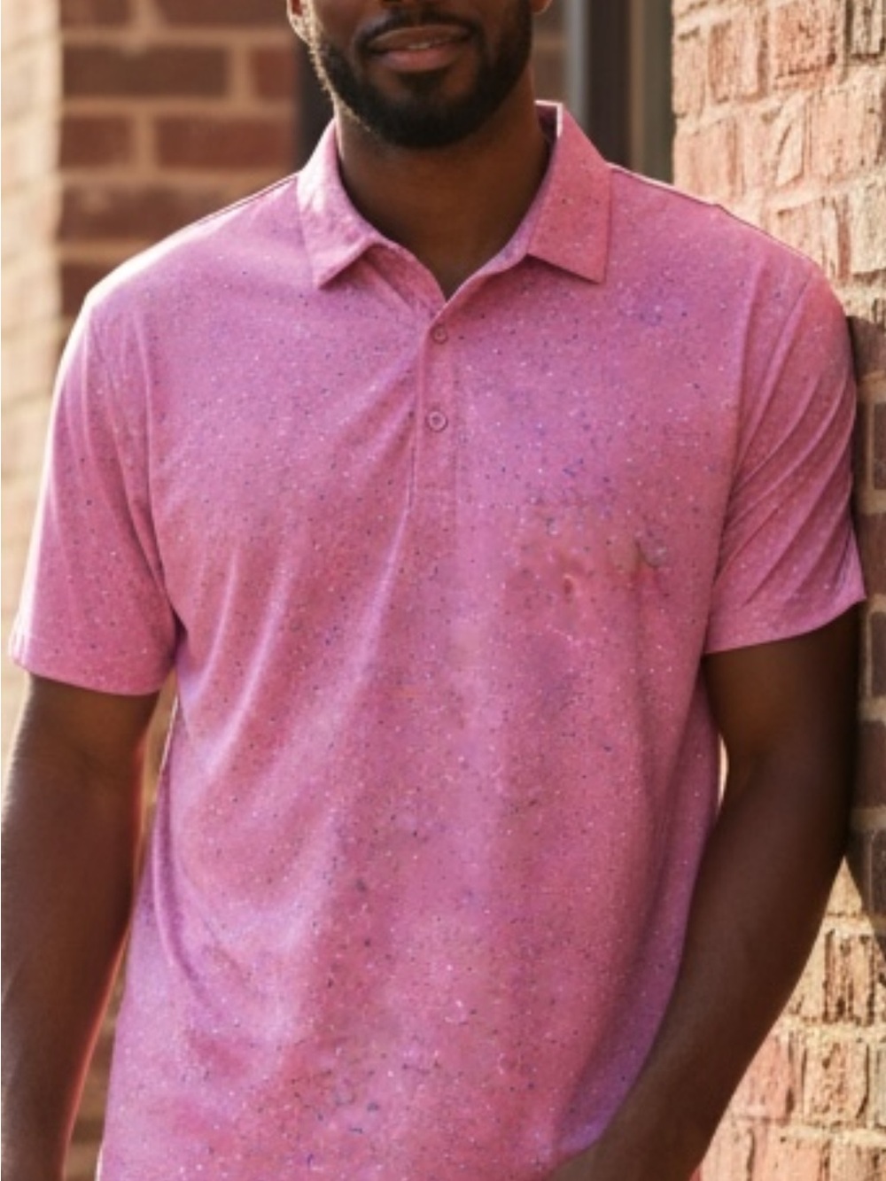 Men’s Short-Sleeve Polo in Heather Pink